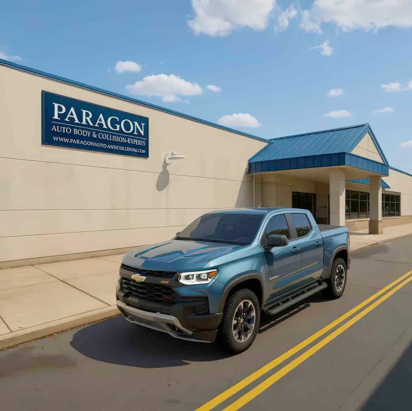 gm certified collision center with truck