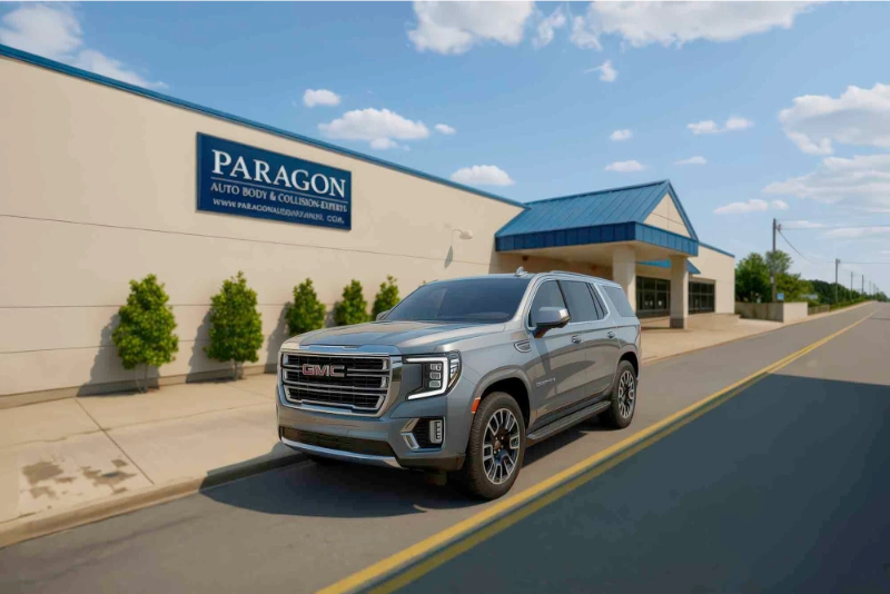 paragon auto collision front with sign